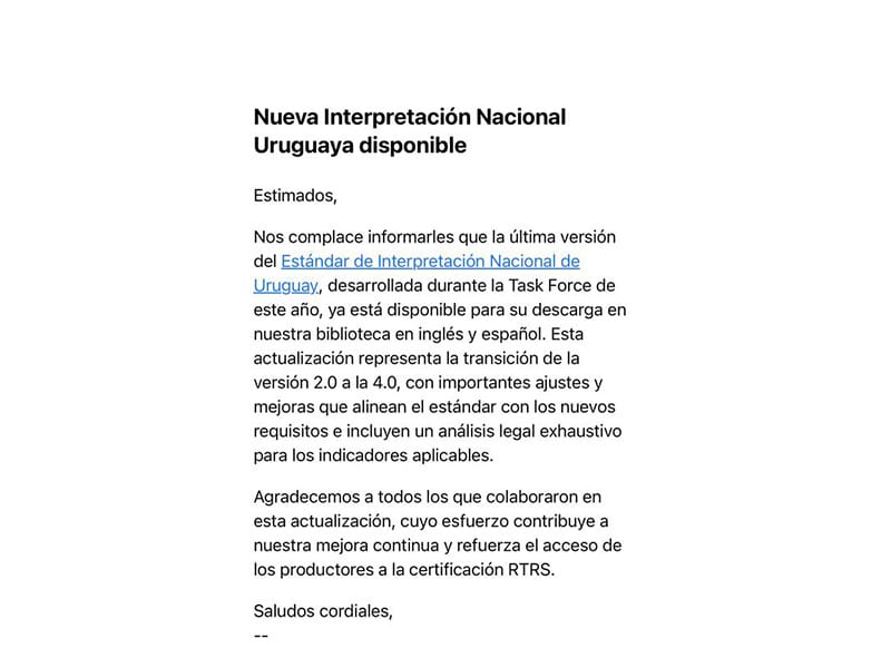8/11/2024  – Trabajamos en la versión nacional de RTRS, que ya está aprobada